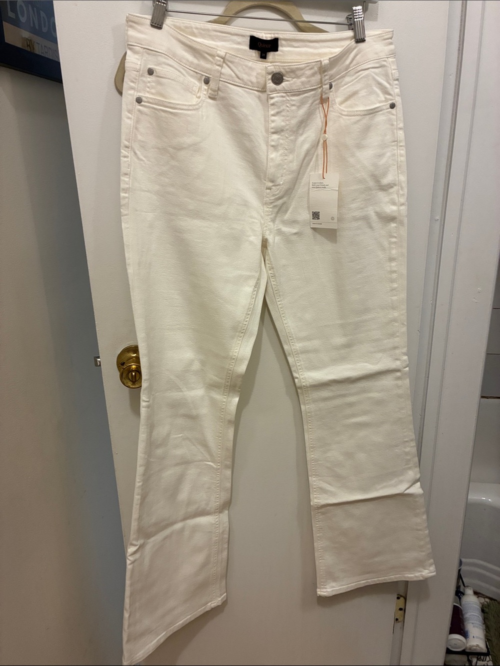 Quince Women's Bella Stretch White Wide-Leg Jeans NWT Coastal Preppy Classic